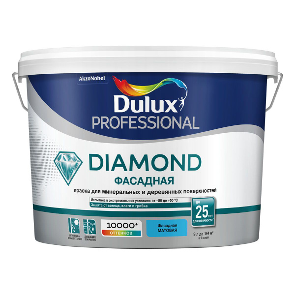 Краска DULUX фасадная гладкая белая 1л Структурная, Акриловая, Водно ...