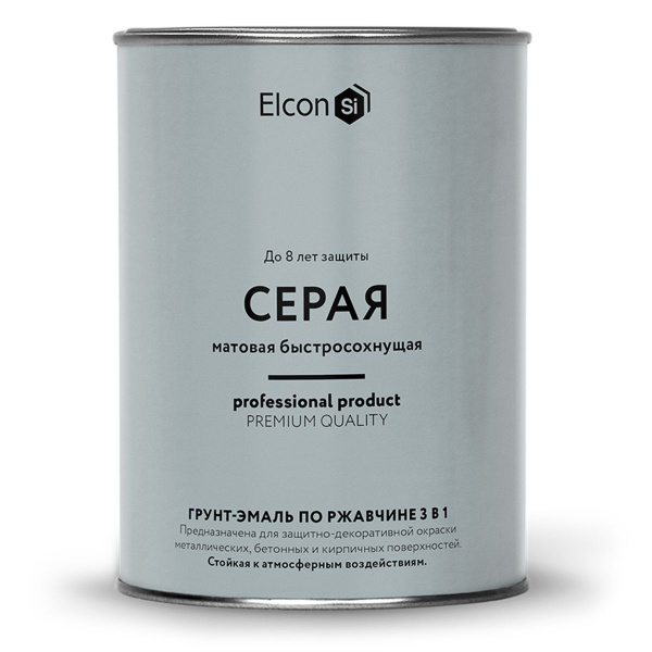Грунт-эмаль Elcon элкон 3в1 Быстросохнущая, Матовое покрытие, серый ...