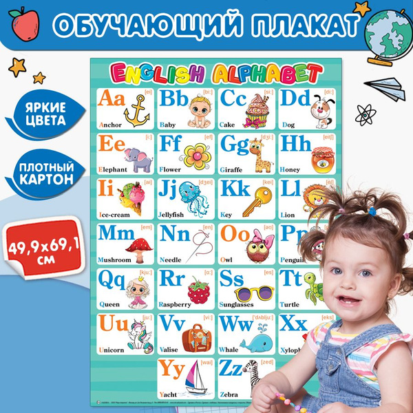 Обучающий плакат на стену по английскому языку Алфавит - купить с ...