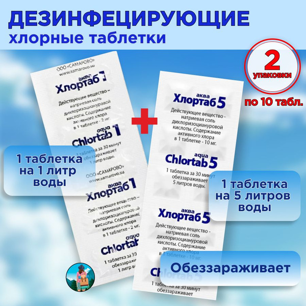 Хлортаб АКВА таблетки для дезинфекции воды: 10 шт. в каждой упаковке ...