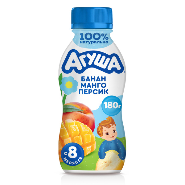 Йогурт питьевой Агуша Банан-Манго-Персик, 2,7%, 180 г - купить с ...