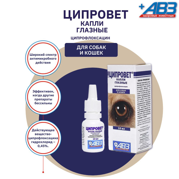 Капли АВЗ Ципровет глазные, для кошек и собак, 10 мл - купить с ...