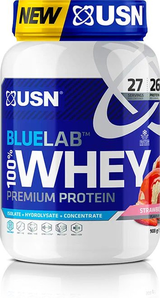 USN BlueLab 100% Whey Strawberry БЛЮЛАБ 100% ВЕЙ ПРЕМИУМ ПРОТЕИН со ...