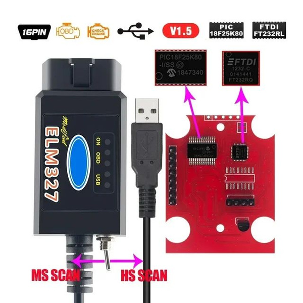 Автосканер-программатор ELM327 USB v1.5 FОRD/MAZDA (с переключателем ...