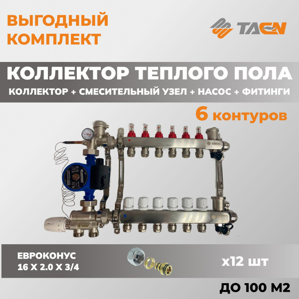 Коллектор для теплого пола 6 контуров с расходомерами (автоматический ...