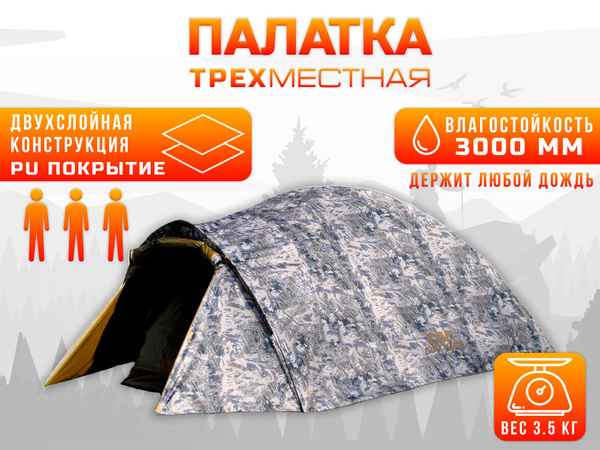 Характеристики Палатка 3х-местная Duck Mania, трехместная туристическая ...