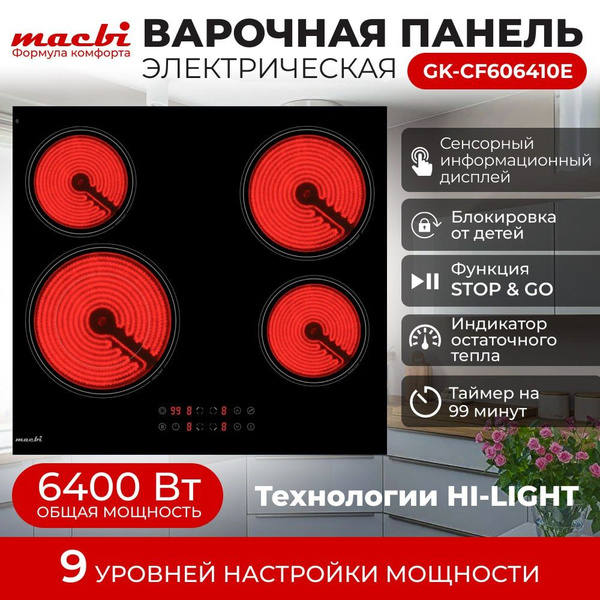 Электрическая варочная панель MACBI 4 конфорки, с зоной расширения до 2 ...