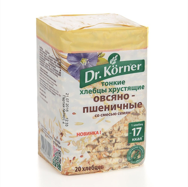 Хлебцы овсяно-пшеничные со смесью семян Dr.Korner 100г Россия - в ...