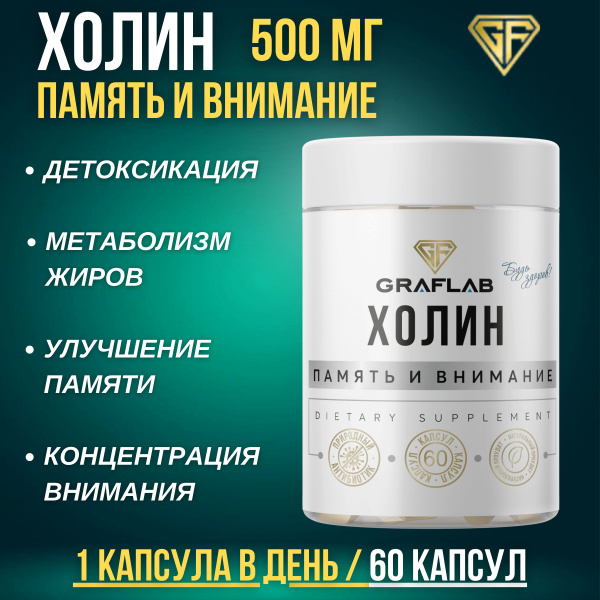 Холин, Витамин В4, для памяти и внимания, 500 мг, 60 капсул - купить с ...