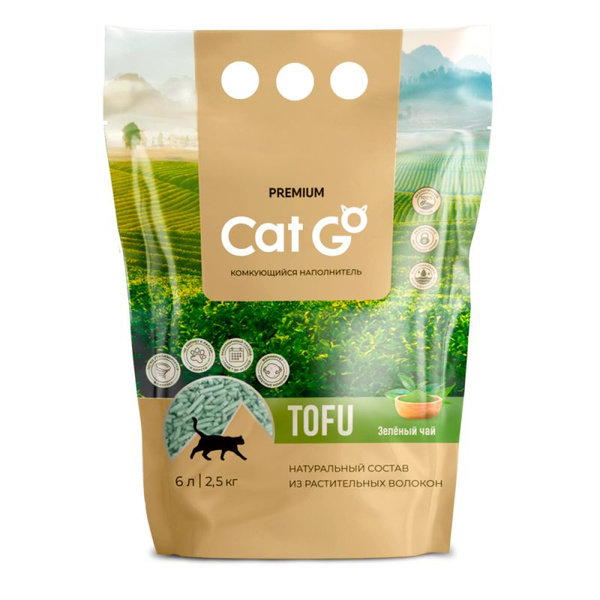 Наполнитель для кошачьих туалетов cat step tofu green tea растительный комкующийся 6л