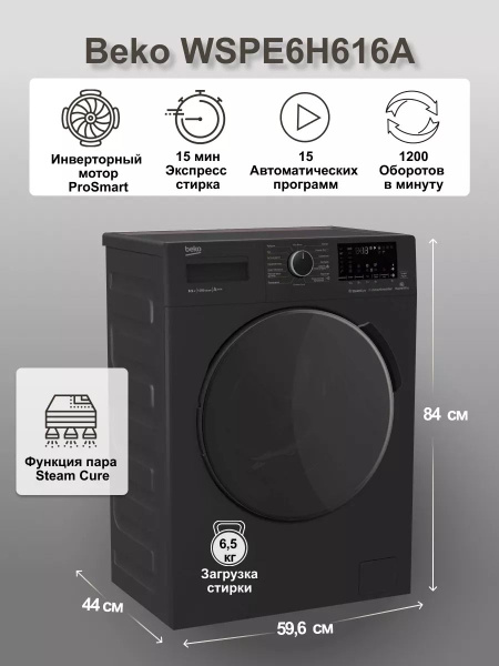 Стиральная машина Beko WSPE6H616A_2523 озон, черный - купить по ...