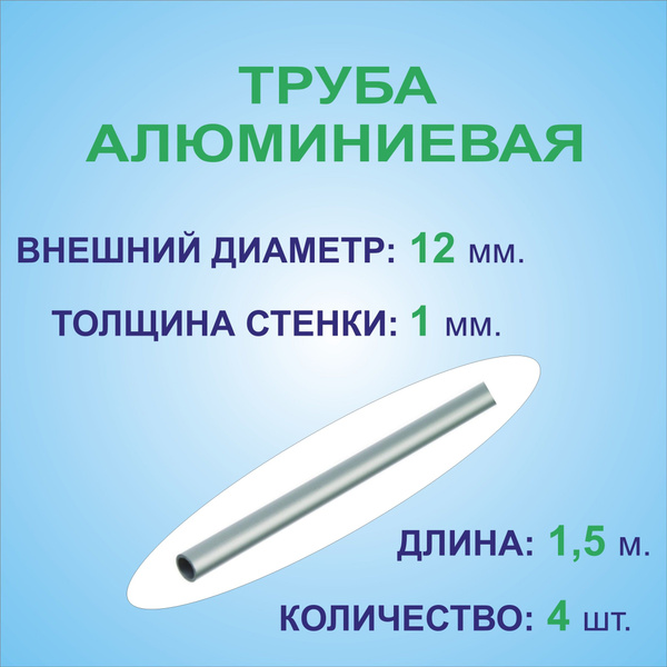 Труба алюминиевая круглая 12х1х1500 мм. ( 4 штуки по 1,5 метра ) сплав ...
