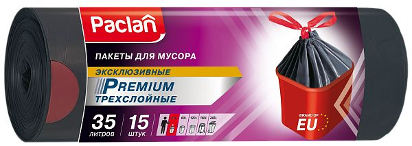 Paclan Premium Пакеты для мусора 35 л, 45 шт. (3 упаковки) - купить с ...