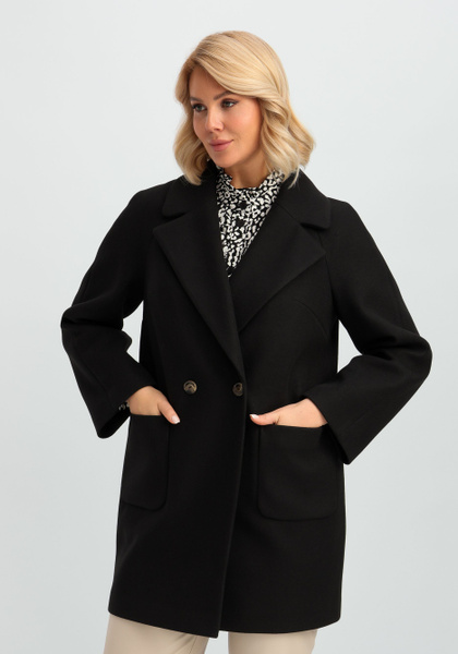 Пальто Женский VeraVo Воротник, Карманы черный отложной Полиэстер ...