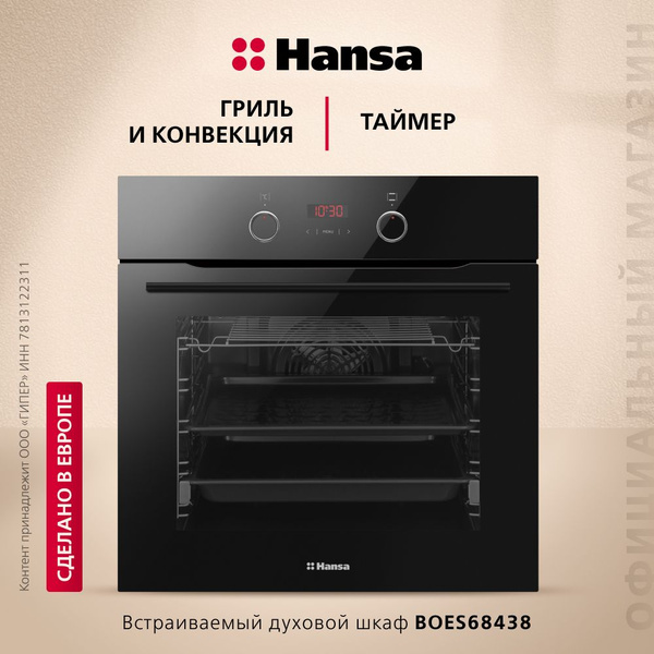Электрический духовой шкаф Hansa встраиваемый BOES68438, 60 см, с ...