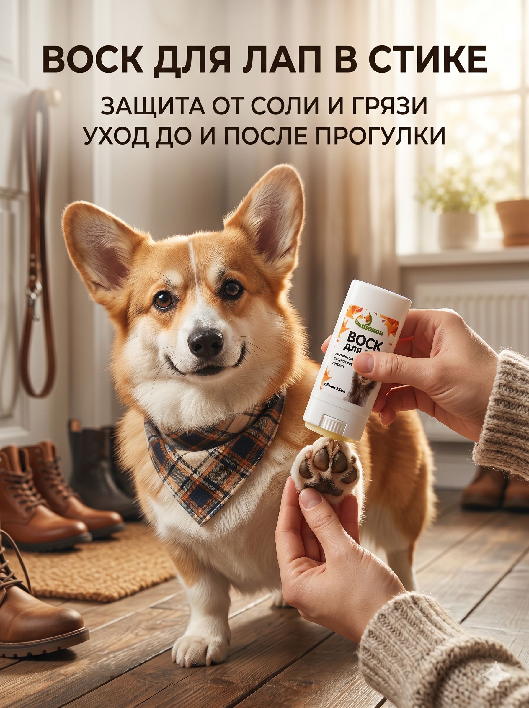 Воск для лап собак и кошек, для носа, защитный, 15 мл