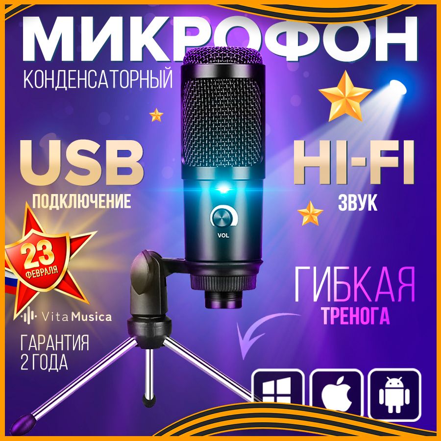 Микрофон игровой (для стриминга) Vita Musica All_sream_PC - купить по  выгодной цене в интернет-магазине OZON (921423870)