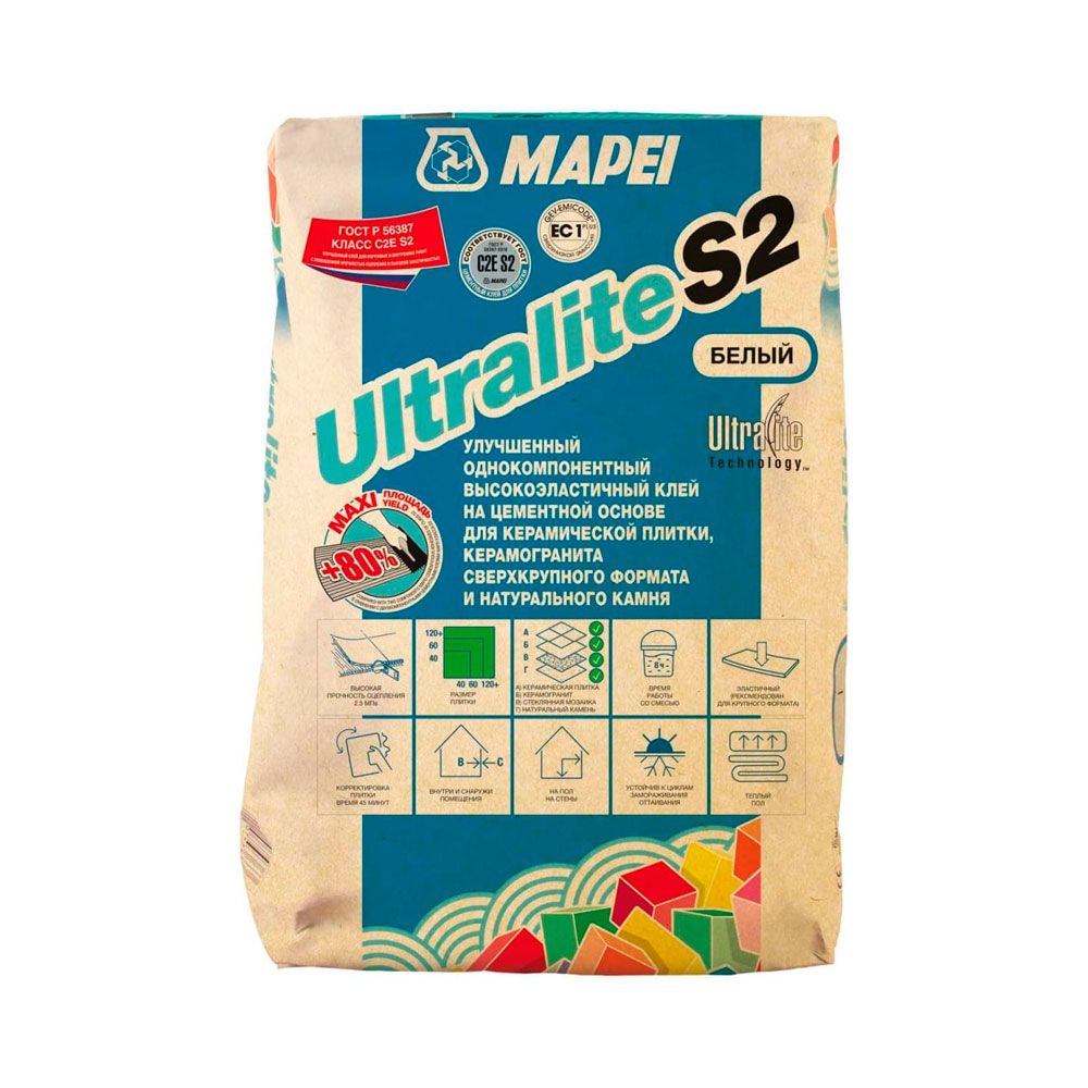 Клей для плитки Mapei Ultralite S2 белый 15 кг