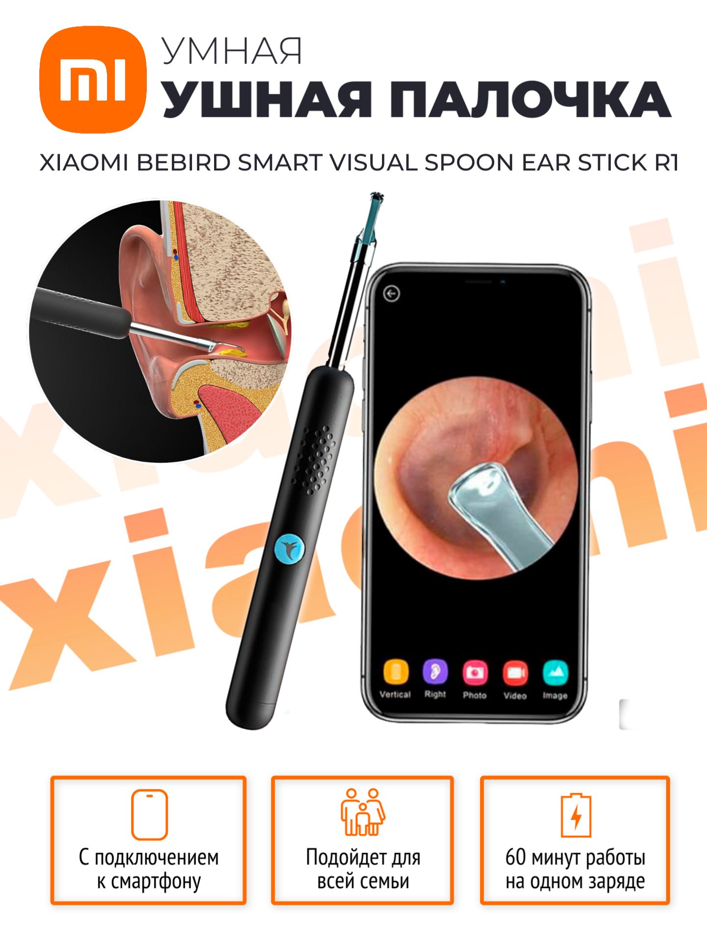 Xiaomi умная ушная палочка Bebird Smart Visual Spoon Ear Stick R1, черный