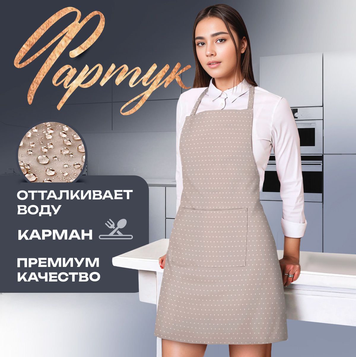 Фартук кухонный женский, водоотталкивающий, 260 г/м2