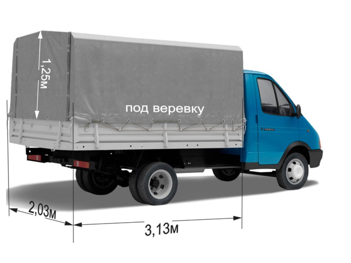 Тент старого образца 3,13х2,03х1,25 для Газель 3302, под верёвку, серый