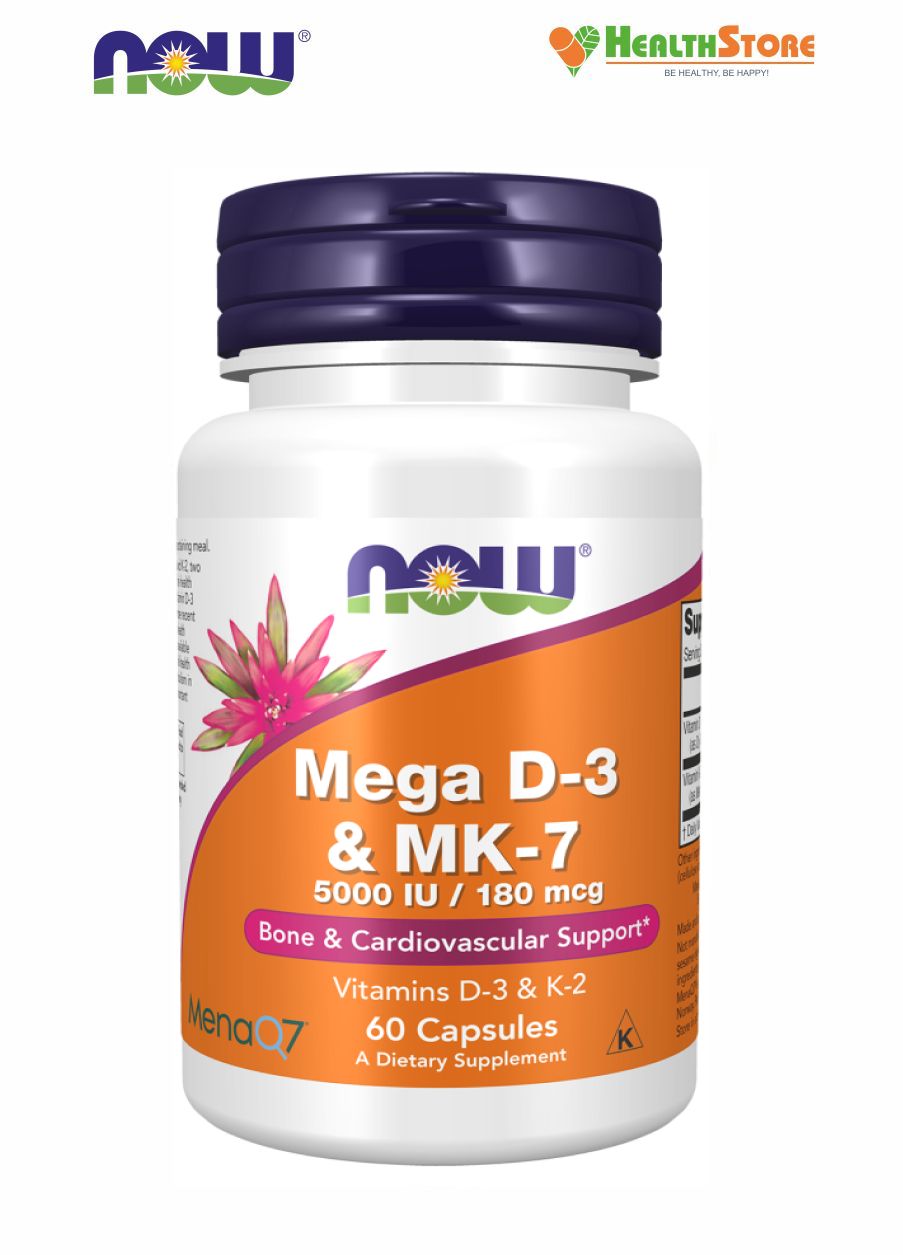 NOWВитаминыD3+К2,NOWMEGAD3&MK-7,60капсул,дляиммунитета,костей,зубов,крови