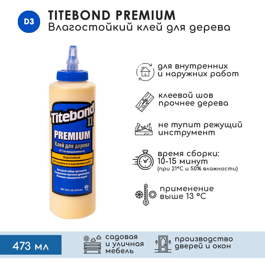 Клей для дерева Titebond II Premium столярный влагостойкий ПВА 473 мл