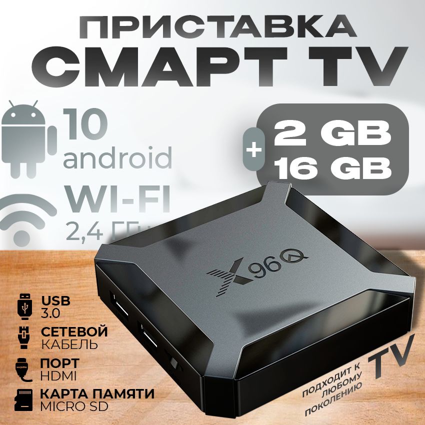 Смарт тв приставка для телевизора X96Q 2 ГБ/16 ГБ, Smart TV, Android 10, WI-FI 2.4