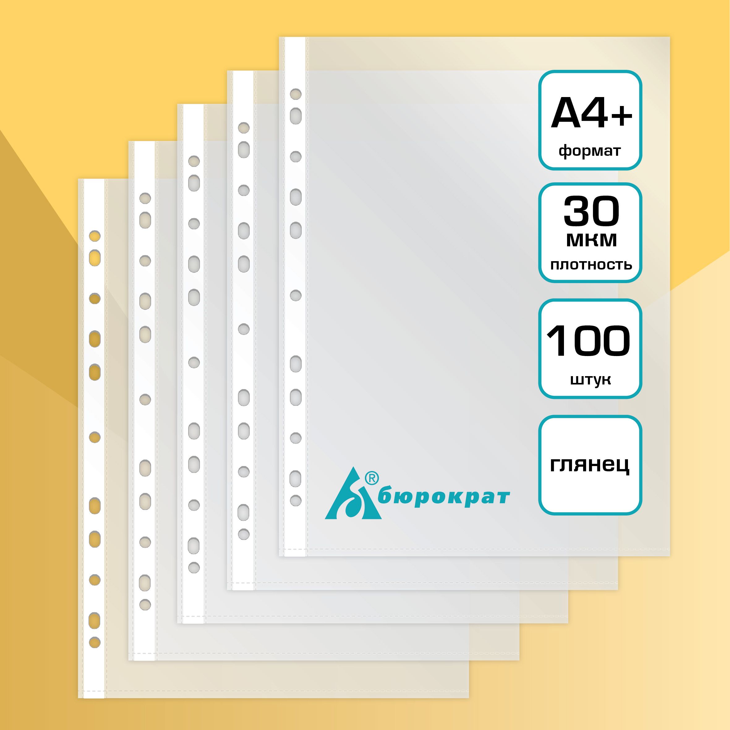 Файл БЮРОКРАТ Премиум А4 глянцевые 100шт. 30мкм