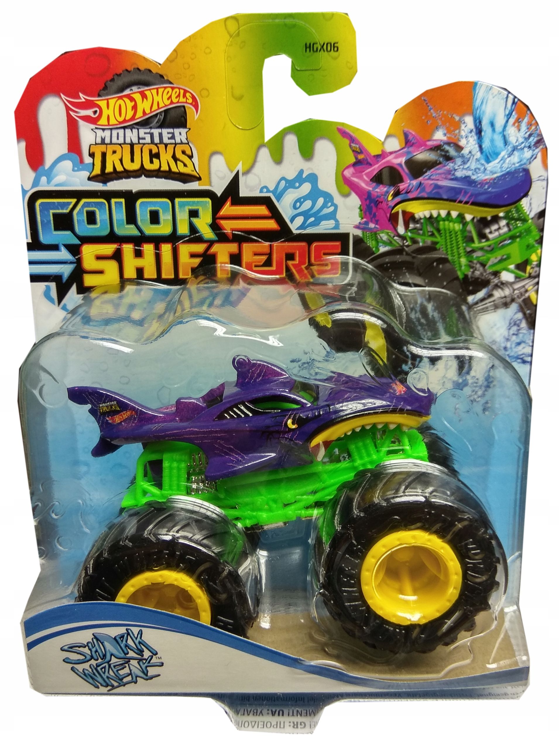 Машинка оригинал Hot Wheels Color Shifters Monster Truck Shark Wreak HGX07