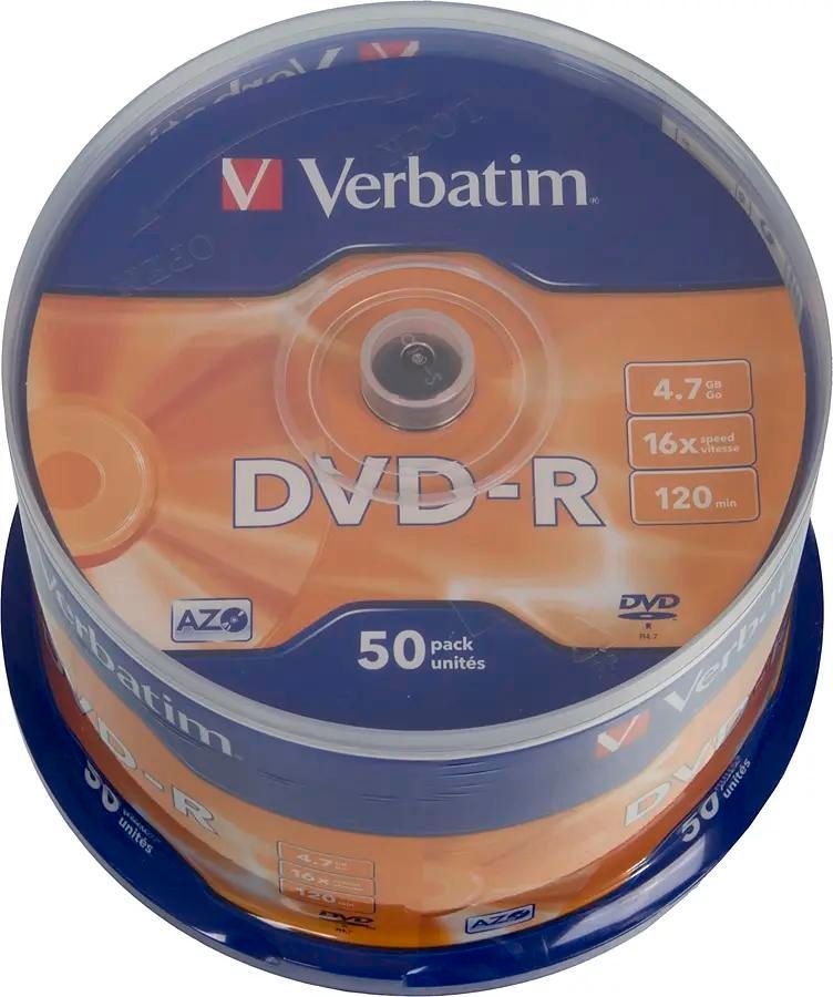 Оптический диск DVD-R Verbatim 4.7ГБ 16x, 50шт., cake box 43548