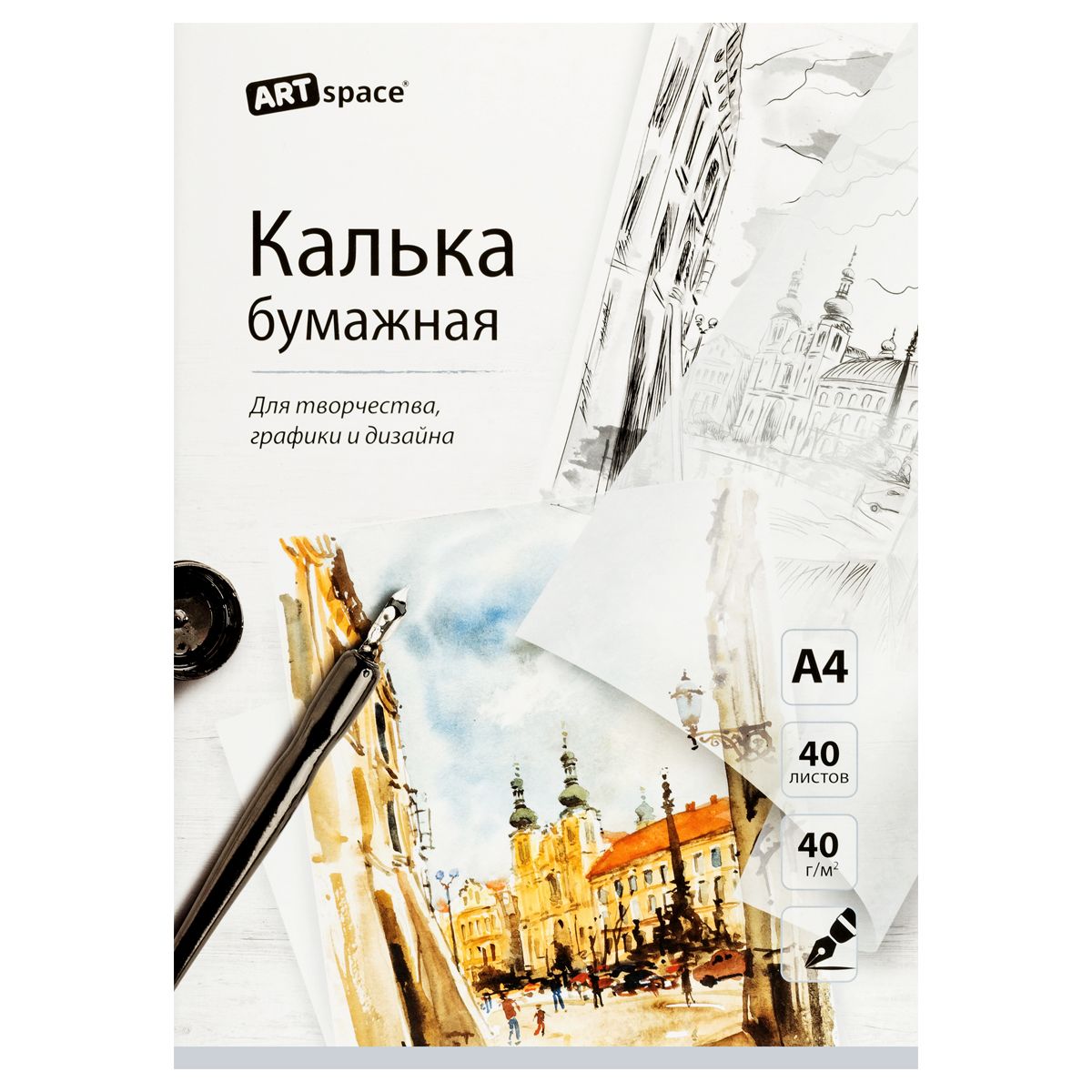 Калька A4 под тушь ArtSpace 40 листов, 40 г/м2, в папке (Кбт4_54953)