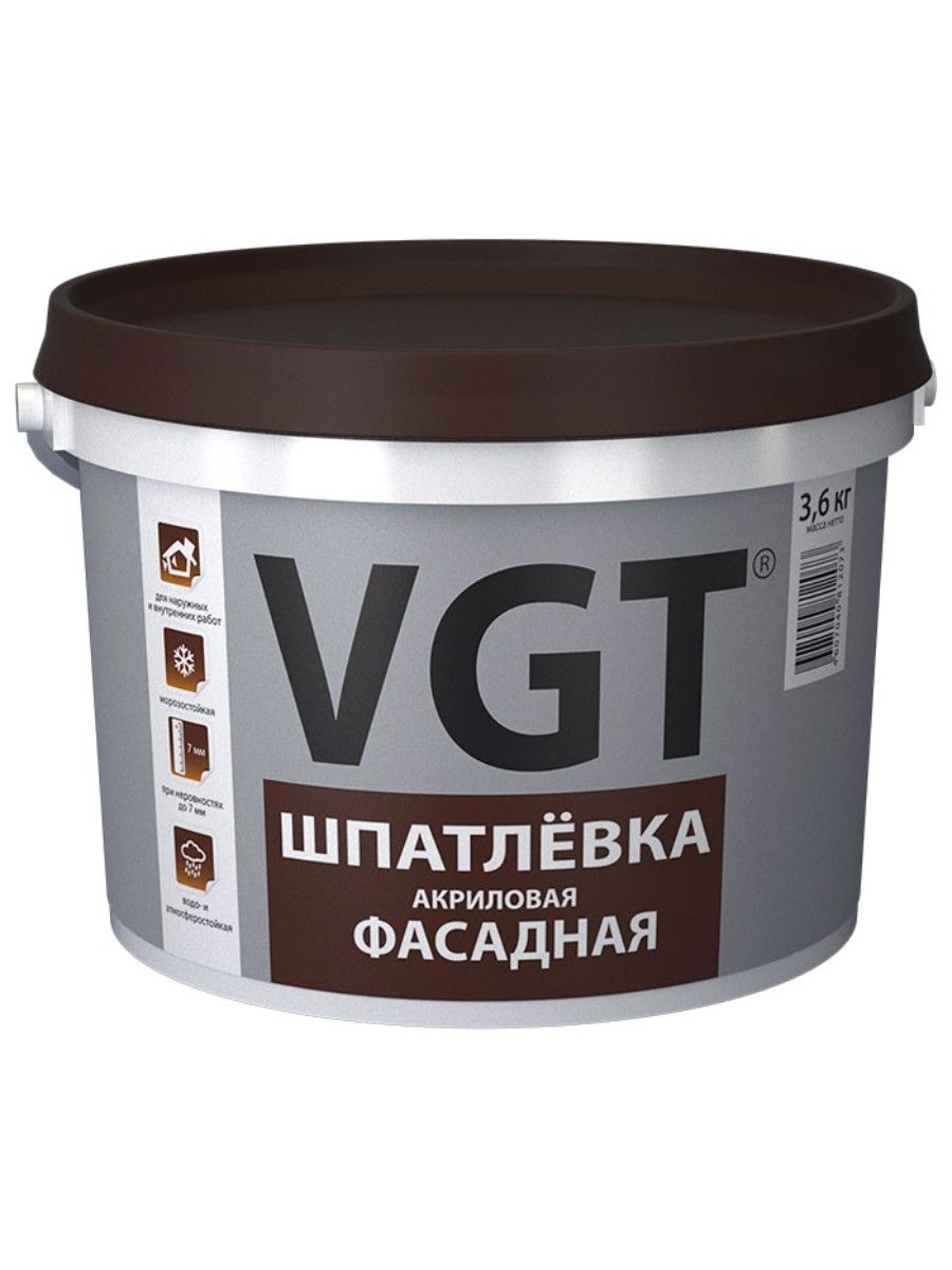 Шпаклевка водостойкая морозостойкая. Шпатлевка фасадная ВГТ 18кг. Шпатлевка VGT акриловая фасадная. ВГТ шпатлевка акриловая фасадная. VGT шпатлевка фасадная 18 кг.