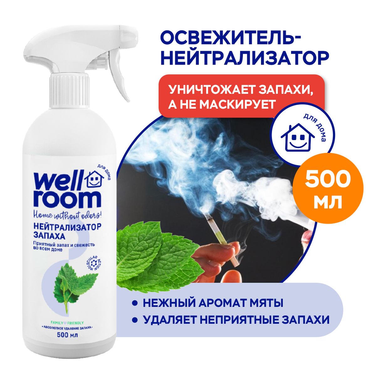 Освежитель воздуха с усиленной формулой нейтрализации запахов Wellroom  мята, 500 мл - купить с доставкой по выгодным ценам в интернет-магазине  OZON (175425726)