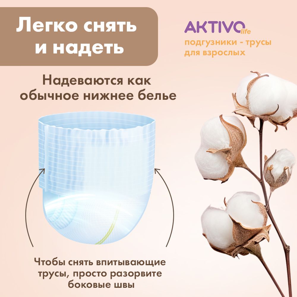 Подгузники для взрослых, AKTIVO life Super размер L, обхват талии/беде(图3)