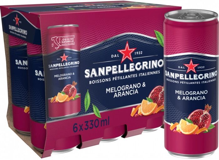 Sanpellegrino газированный напиток со вкусом граната и апельсина, 6 шт. x 330 мл.