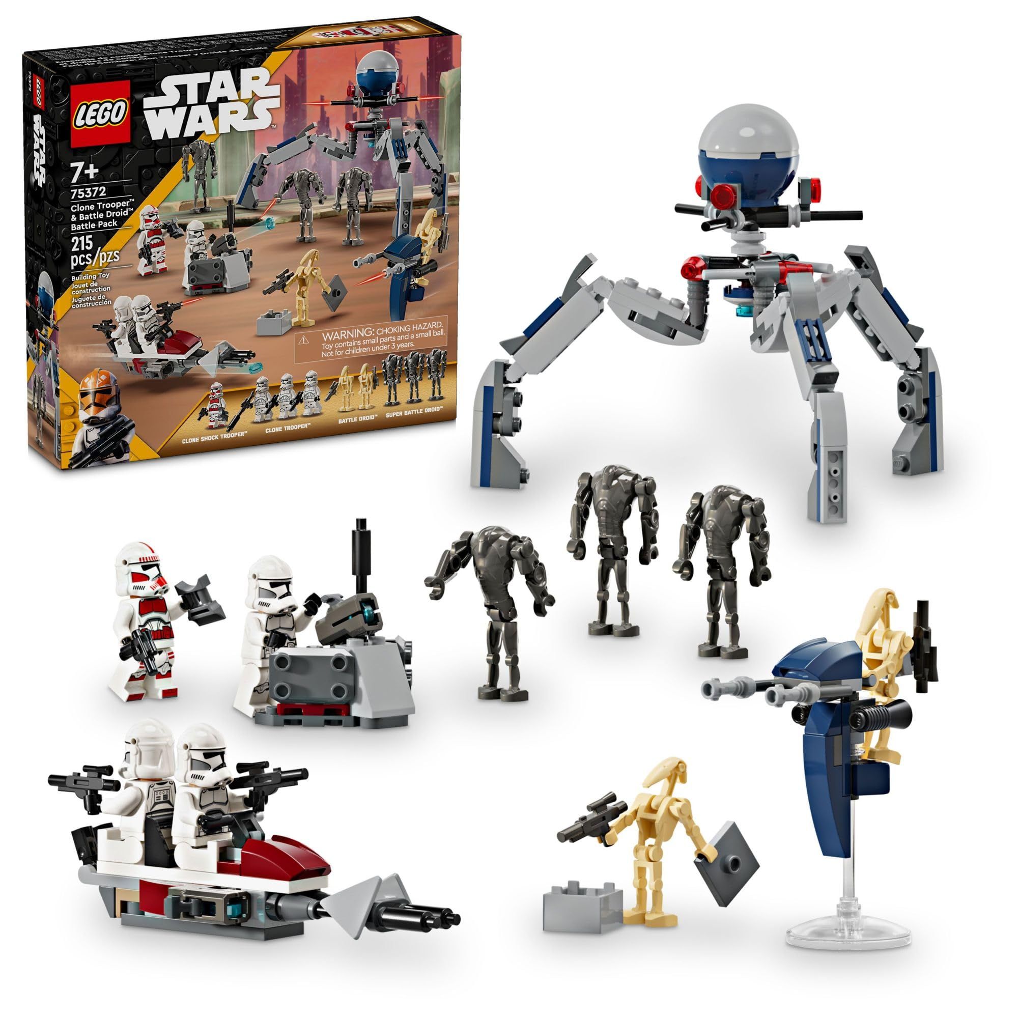 LEGOStarWarsCloneTrooperBattleDroid/Детскийбоевойнабор"Солдат-клонибоевойдроид",собираемыйигрушечныйСпидер-веломобиль,Три-Дроидизащитныйпост,предметколлекционирования