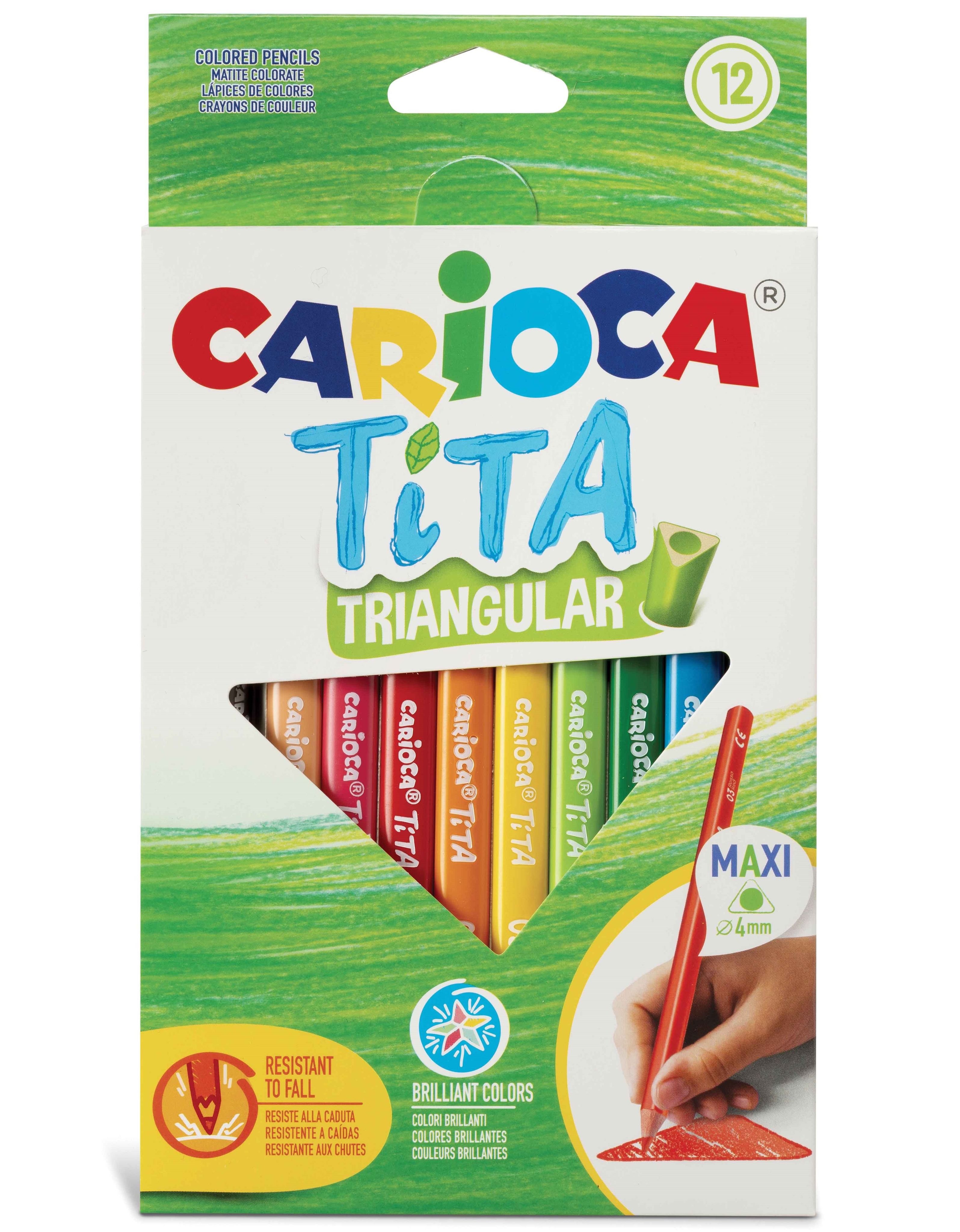 CARIOCA Tita Maxi нубор утолщенных цветных карандашей, трехгранные заточенные пластиковые, 12 цветов 42791