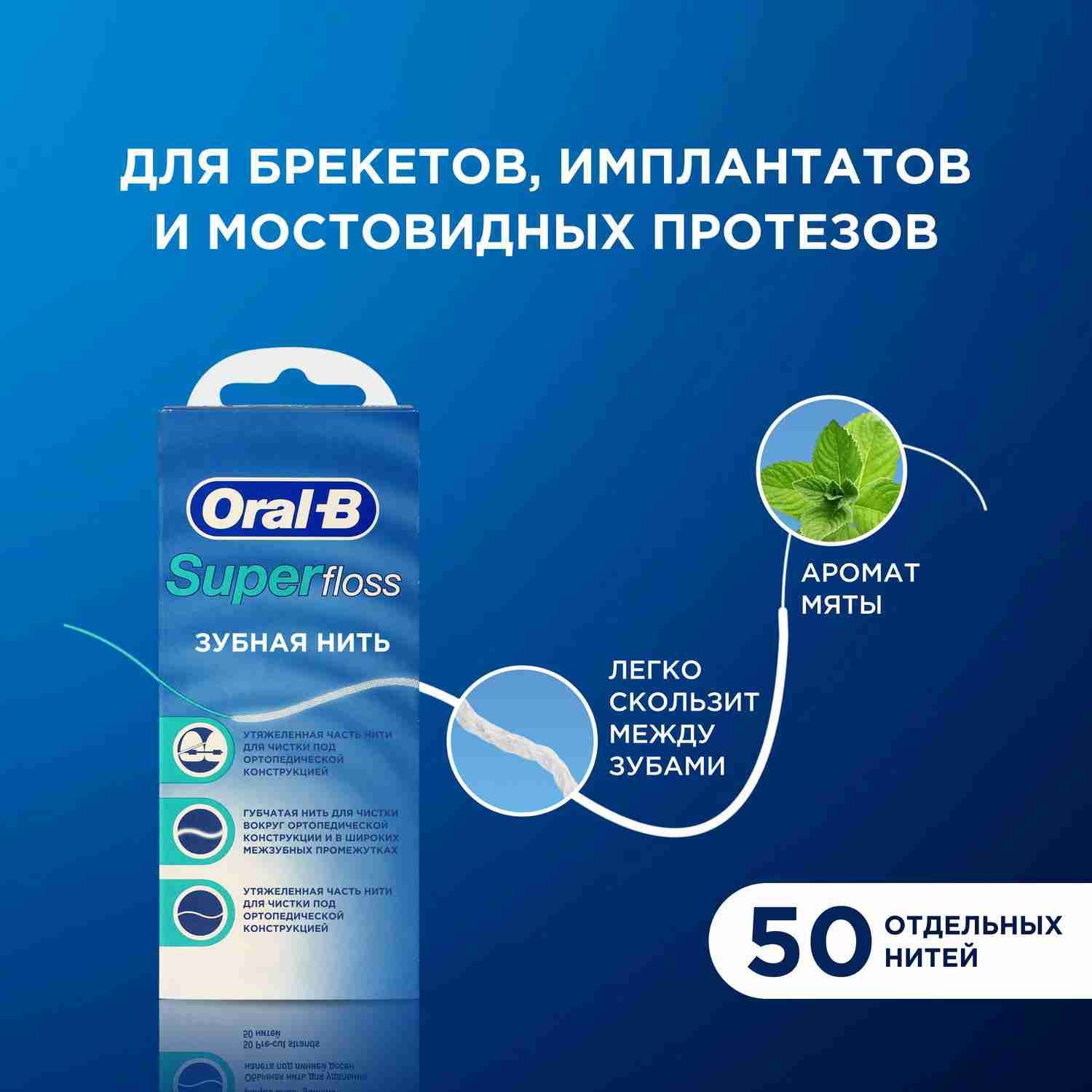 Зубная нить Oral-B Super Floss, 50 нитей