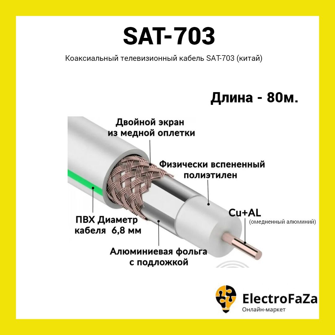 КоаксиальныйтелевизионныйкабельSAT703белый(80м)