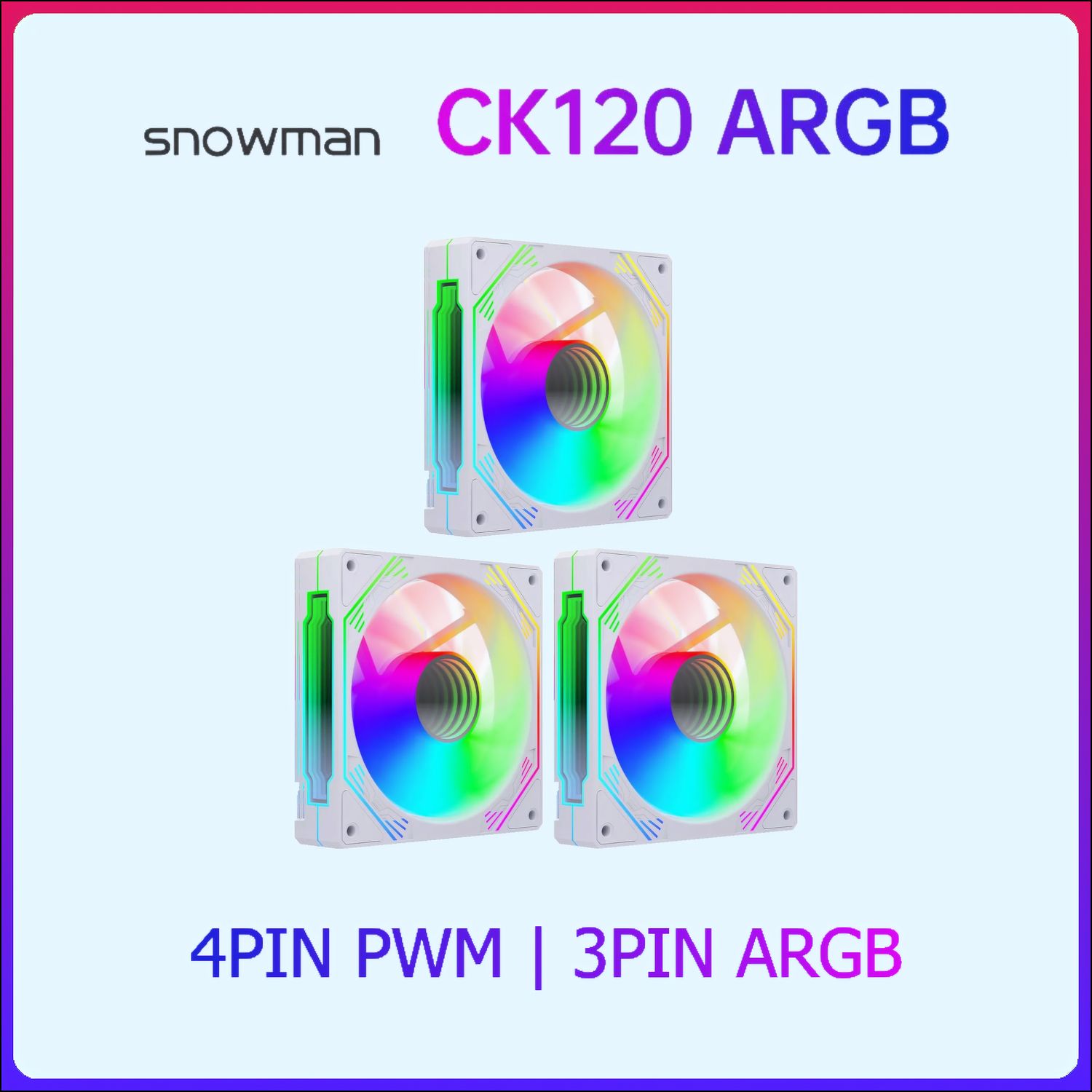 Комплектвентиляторов3штSnowmanCK120-WT-ARGB(120*120*25mm,800-1500RPM,ARGB)