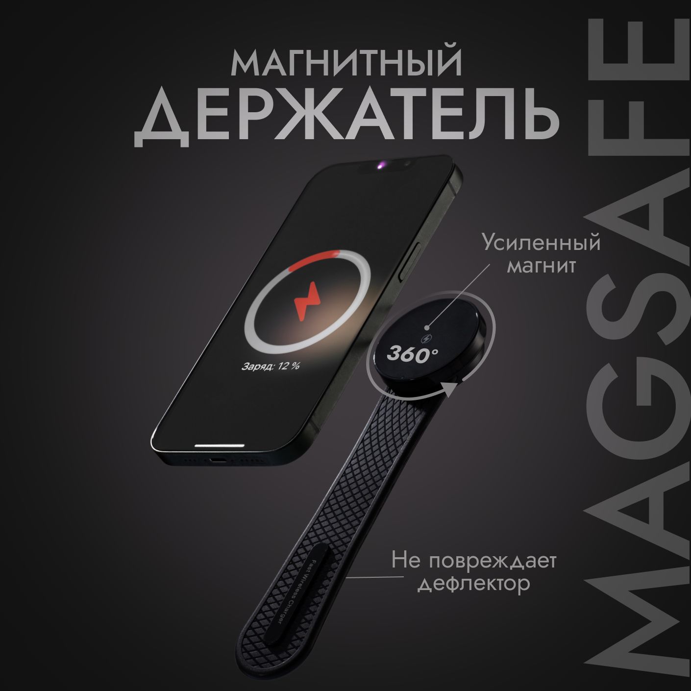 Магнитная(MagSafe)беспроводнаябыстрая(15Вт)автомобильнаязарядкаадаптердержательвавтомобильдлятелефонаiPhone