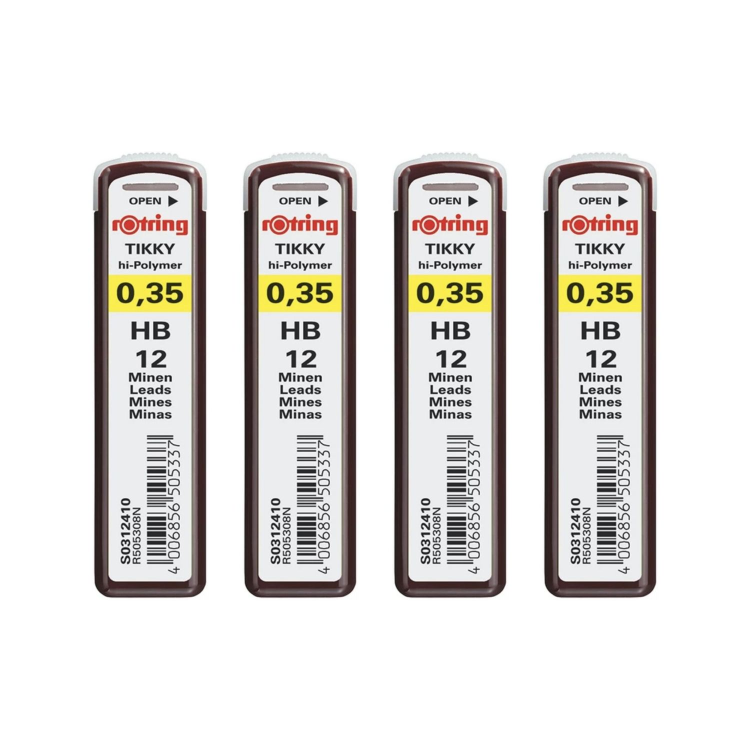 RotringГрифельдлякарандаша0.35мм,твердость:HB(Твердо-мягкий),4шт.