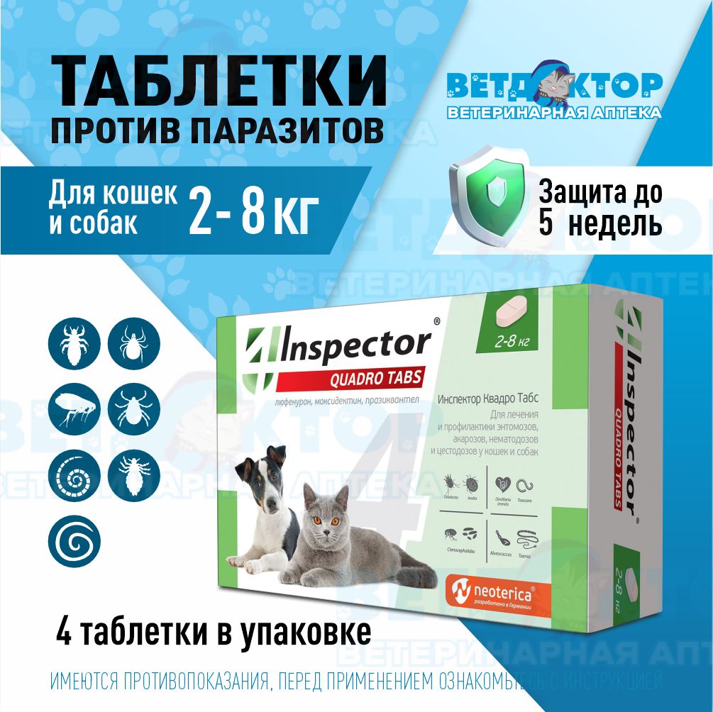 ИНСПЕКТОР таблетки для кошек и собак 2-8 кг (4 таб)