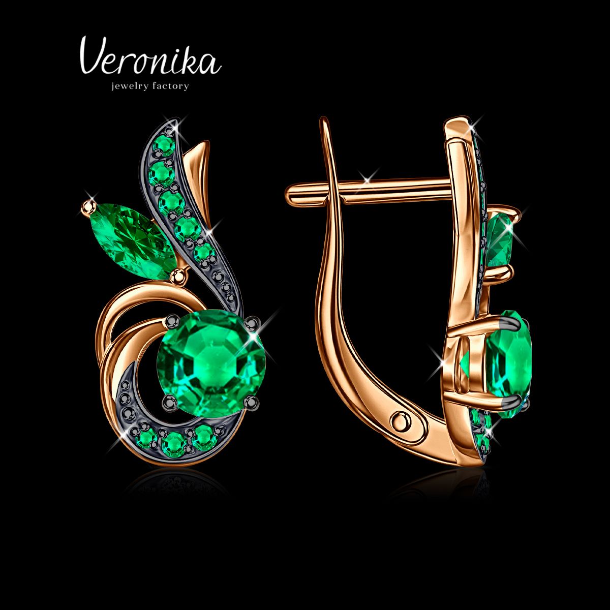 Veronika jewelry factory Серьги женские серебро 925 пробы позолоченные с зелеными фианитами