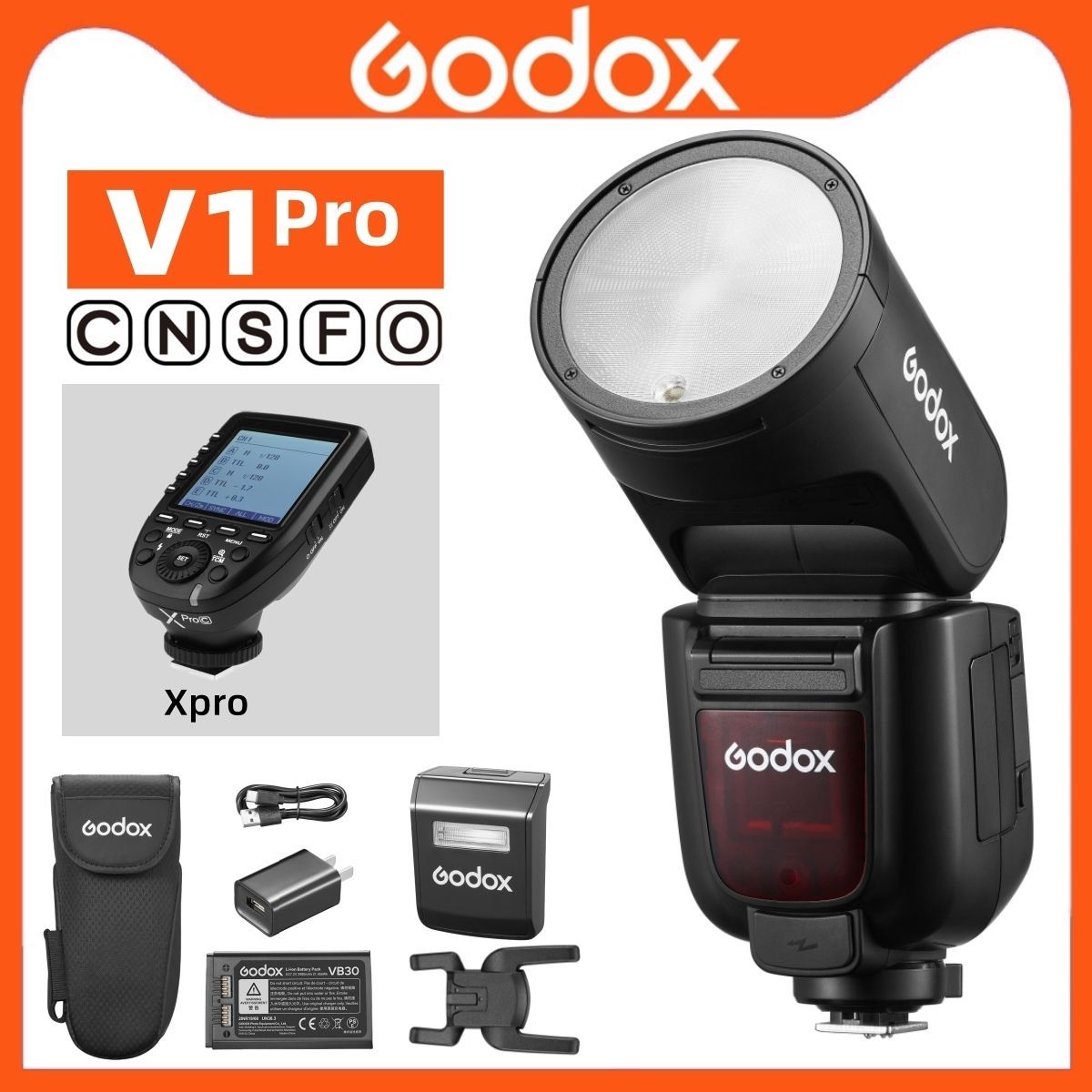 Вспышка с круглой головкой Godox V1 Pro V1Pro, TTL HSS с беспроводной передачей вспышки Speedlite для камеры Canon Nikon Sony Fuji Olympus Panasonic + синхронизатор триггера Xpro