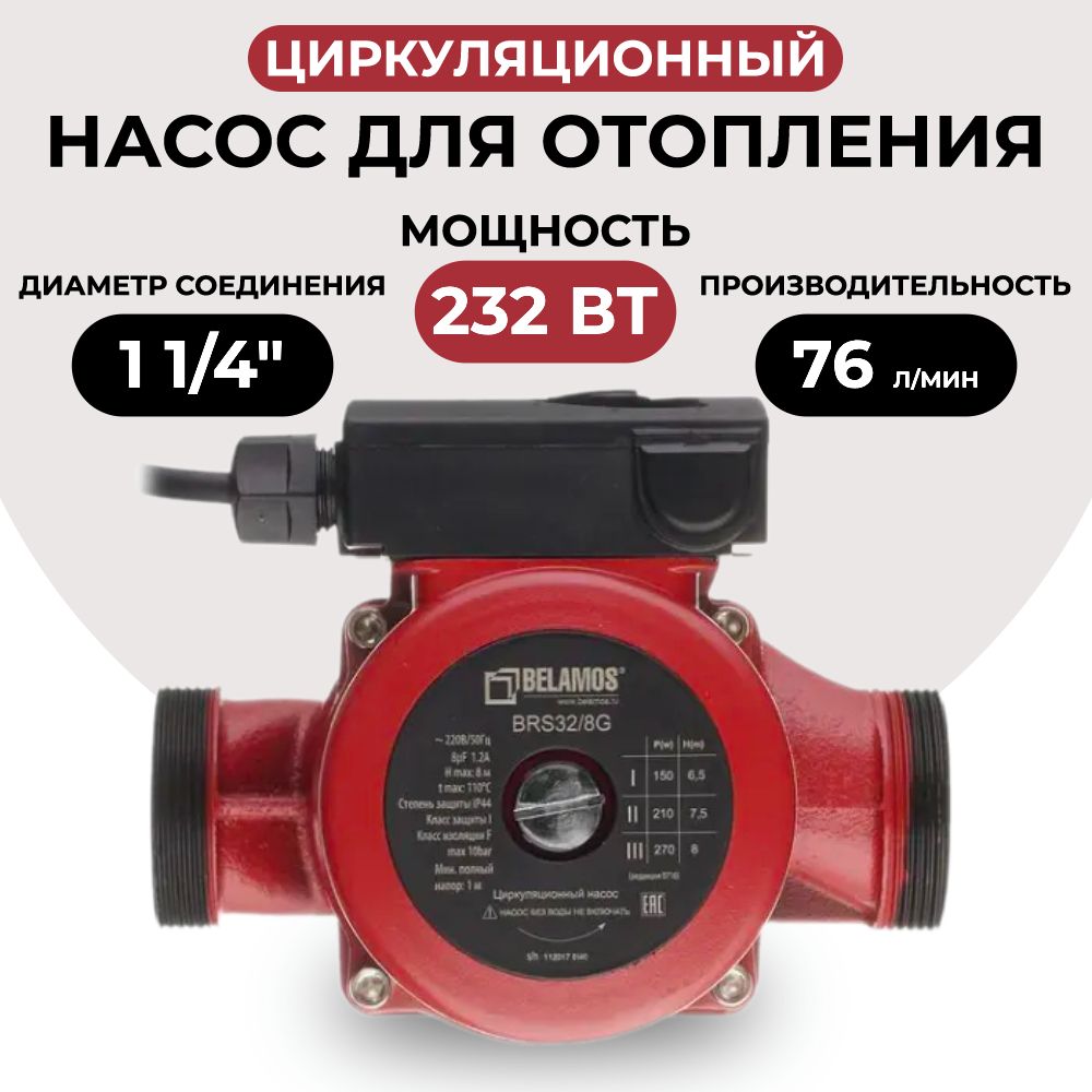 Циркуляционный насос Belamos BRS 32/8G для отопления, чугун (180мм)