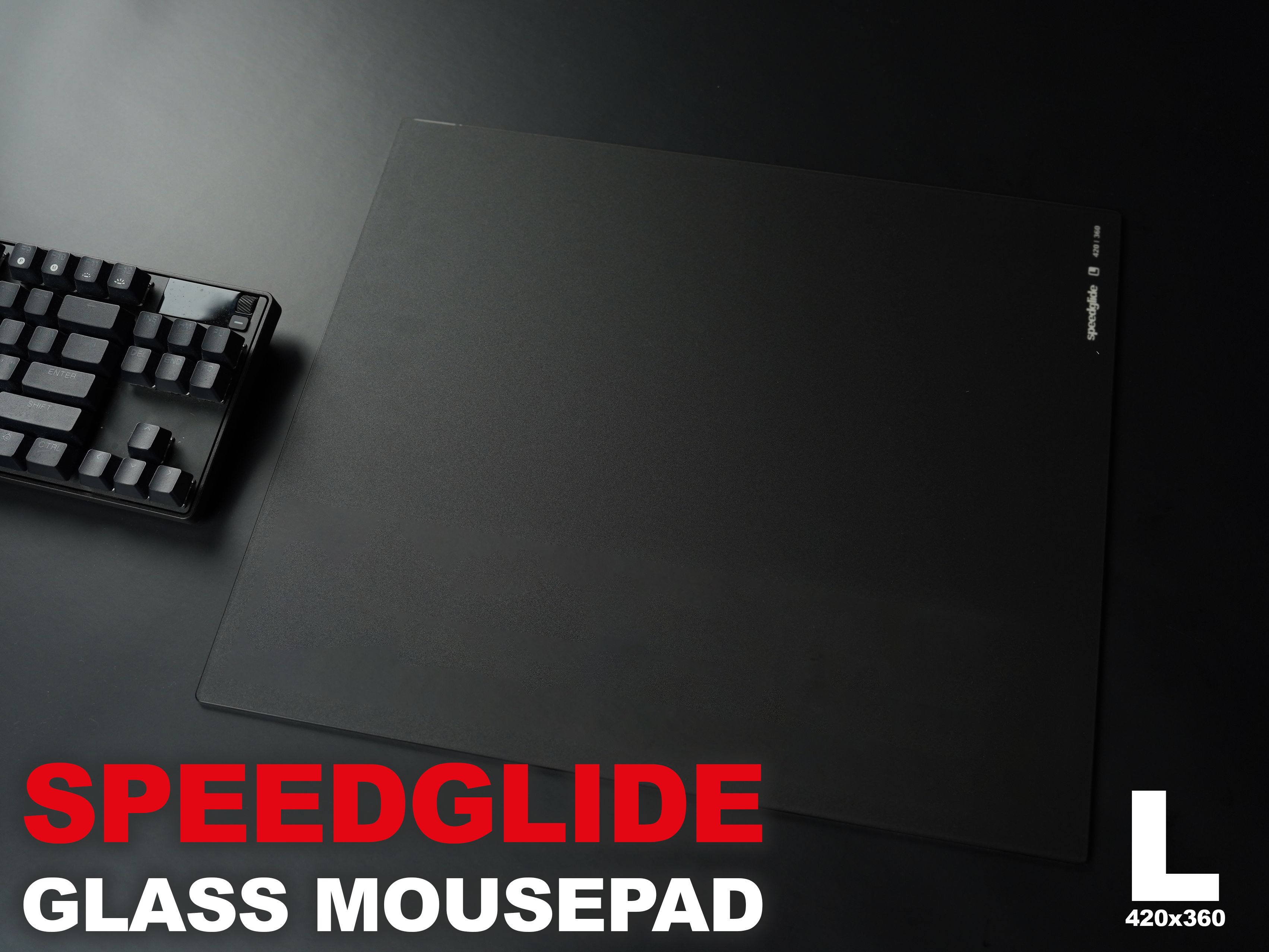 Игровой коврик для мыши GlassPad - Стеклянный игровой коврик SpeedGlide для мыши, L, черный