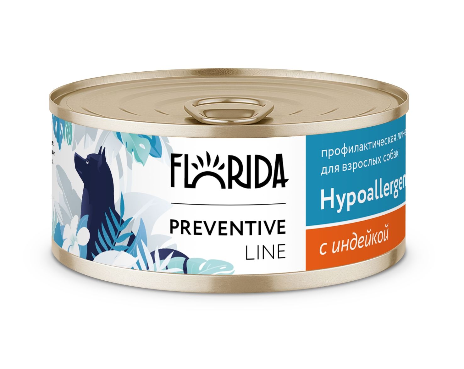 Florida Dog Preventive Line Hypoallergenic с индейкой Консервы (корм влажный) гипоаллергенный для взрослых собак, 24 шт x 100 г (2,4 кг) / Флорида супер-премиум Профилактическая линейка