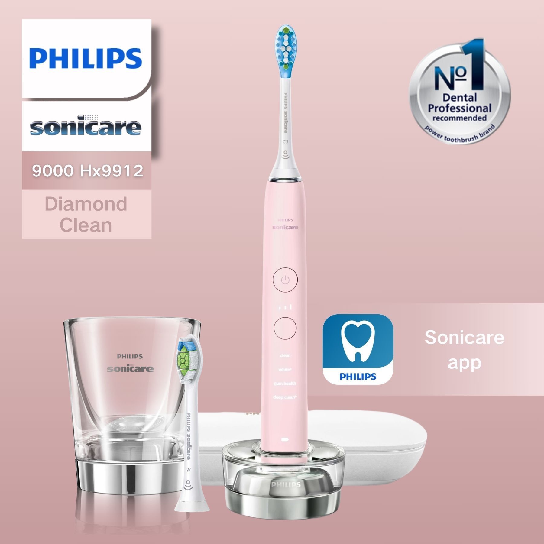 Philips Электрическая зубная щетка philips зубная щетка Sonicare DiamondClean Набор 9000 серии HX9912, розовый